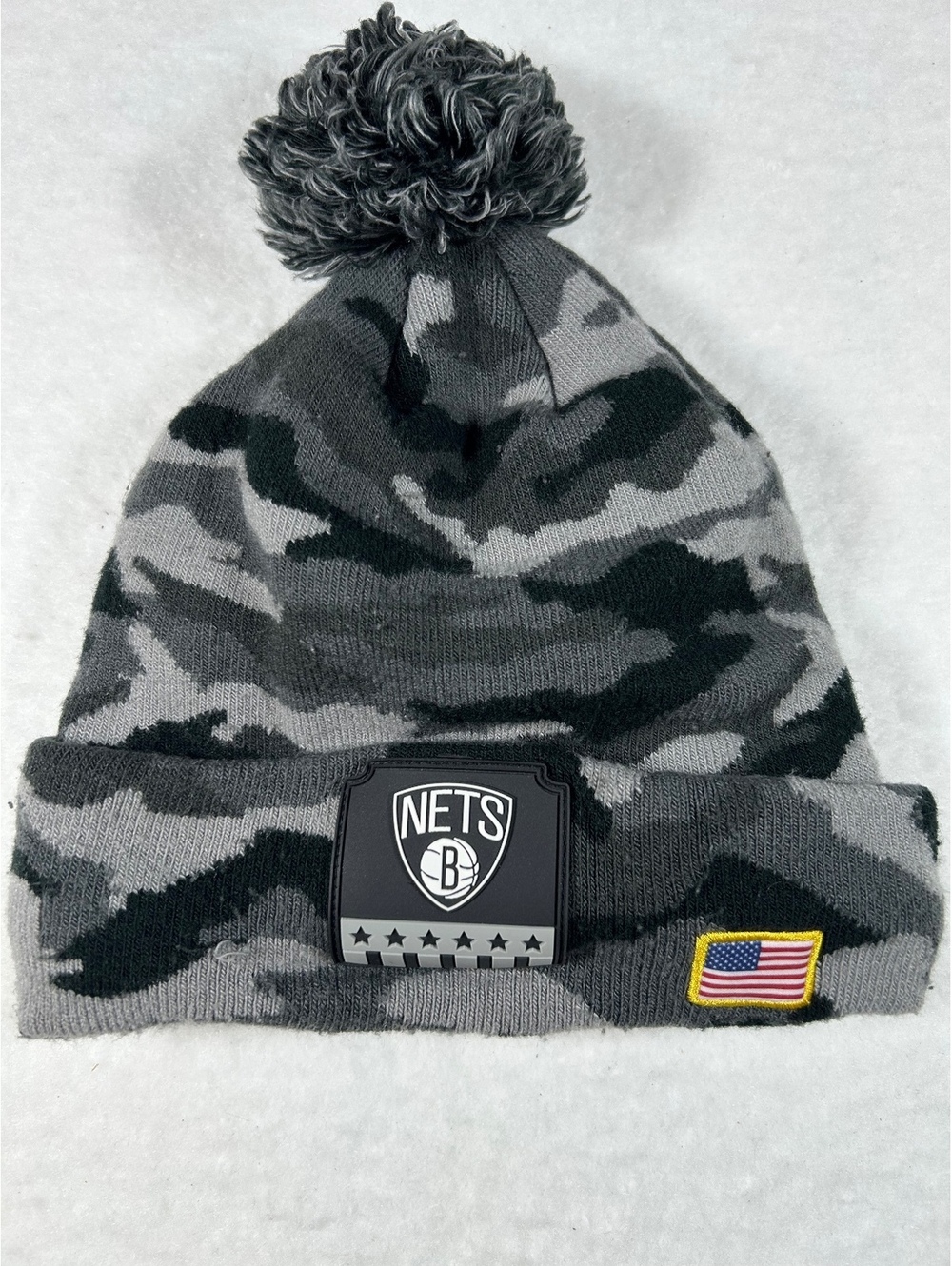NBA Brooklyn Nets Gray Camouflage Pom Pom Beanie Hat